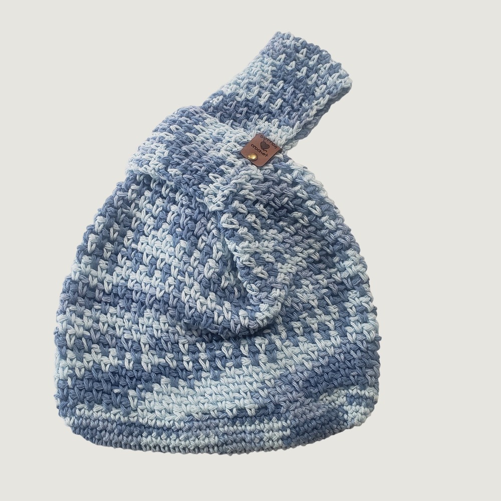 Handmade Crochet Japanese Knot Bag Blue Ombre Cotton Boho Tote Market‎ Wristlet